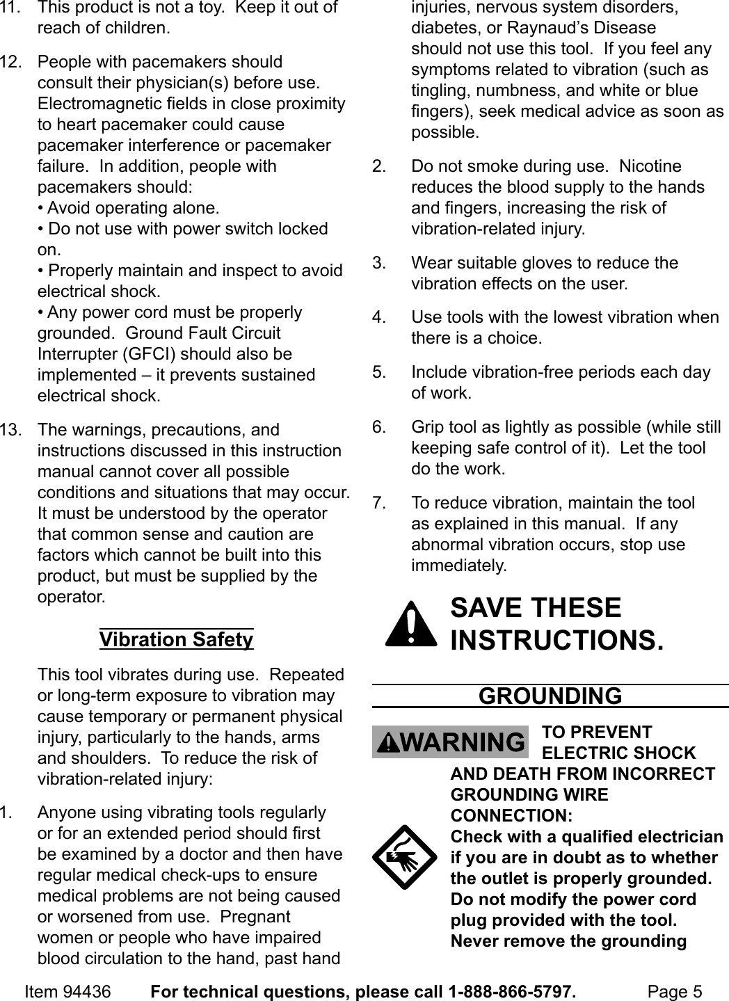 Page 5 of 12 - Manual For The 94436 1/2 In. Hammer Drill