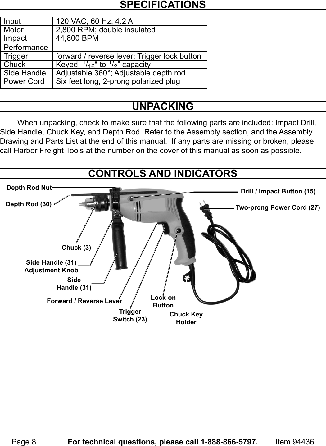 Page 8 of 12 - Manual For The 94436 1/2 In. Hammer Drill