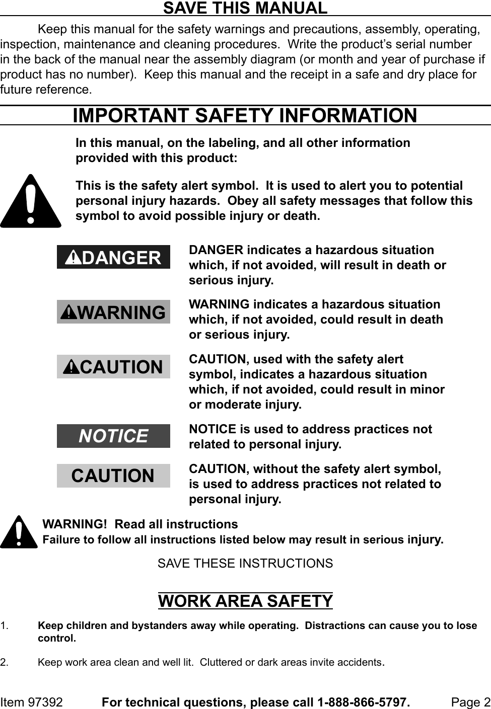 Page 2 of 8 - Manual For The 97392 1 Ton Push Beam Trolley