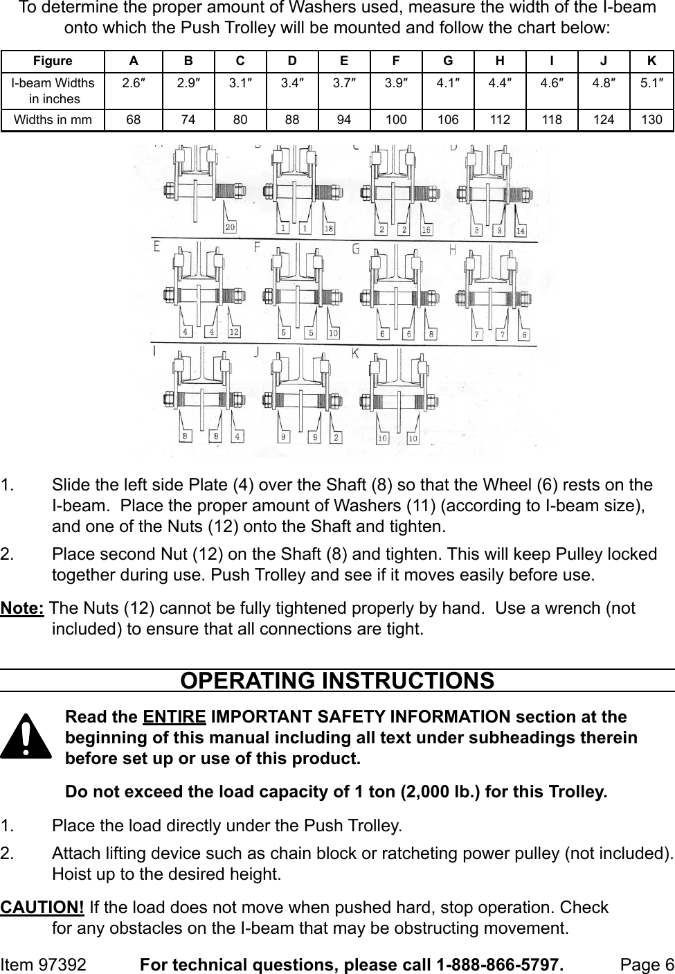 Page 6 of 8 - Manual For The 97392 1 Ton Push Beam Trolley