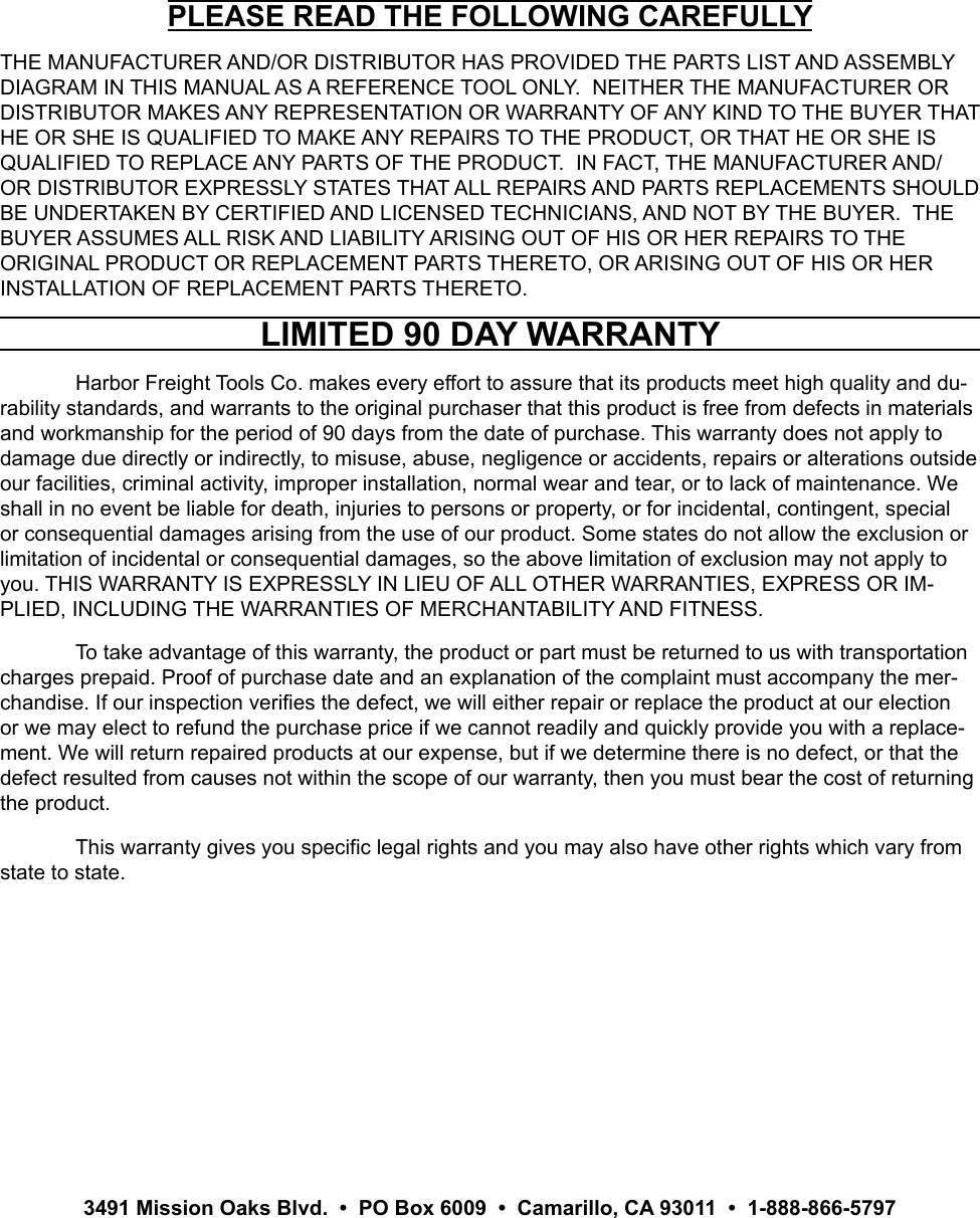 Page 8 of 8 - Manual For The 97392 1 Ton Push Beam Trolley