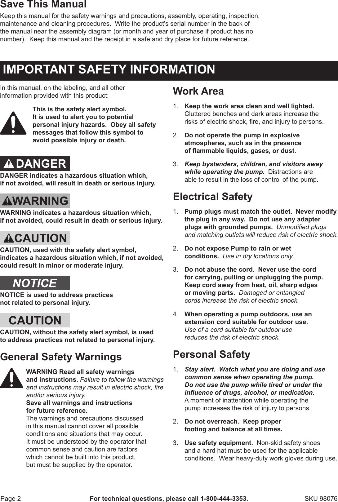 Page 2 of 8 - Manual For The 98076 2.5 CFM Vacuum Pump