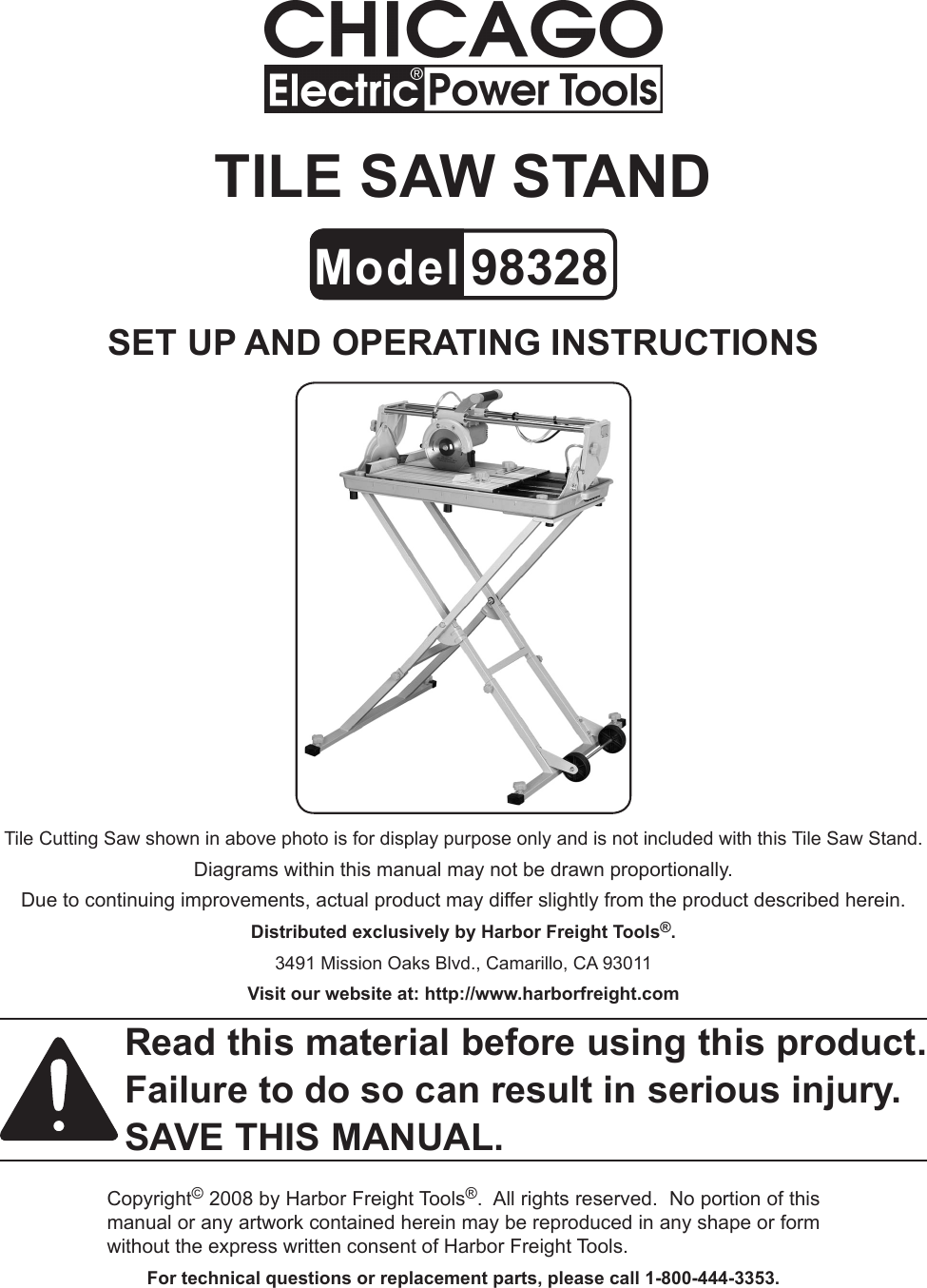 Page 1 of 7 - Manual For The 98328 Tile Saw Stand With Wheels