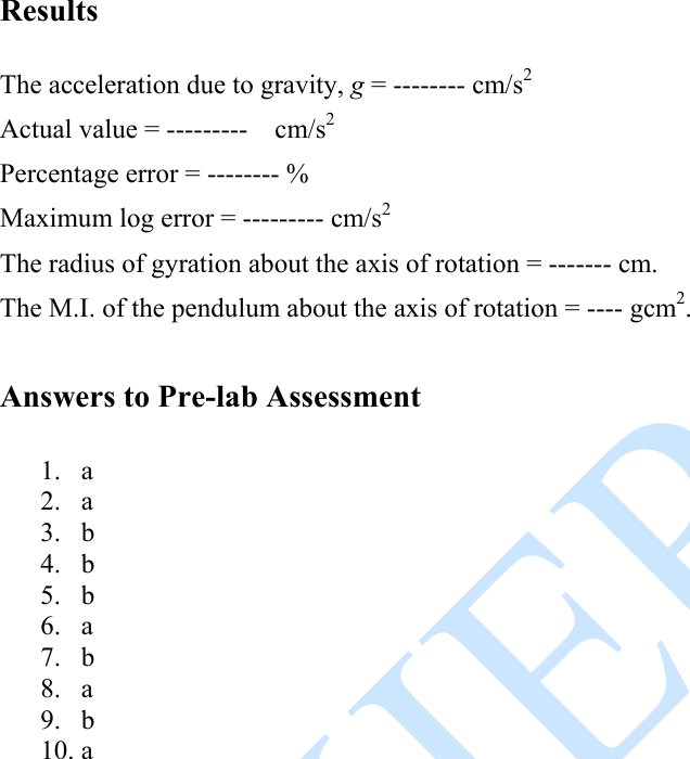 Page 10 of 11 - A 01 Bar Pendulum Experiment Manual