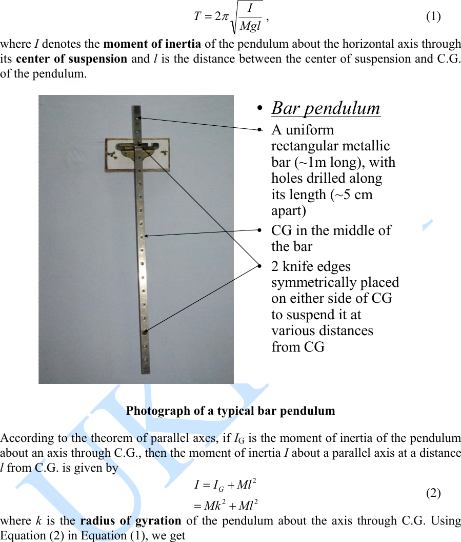 Page 2 of 11 - A 01 Bar Pendulum Experiment Manual