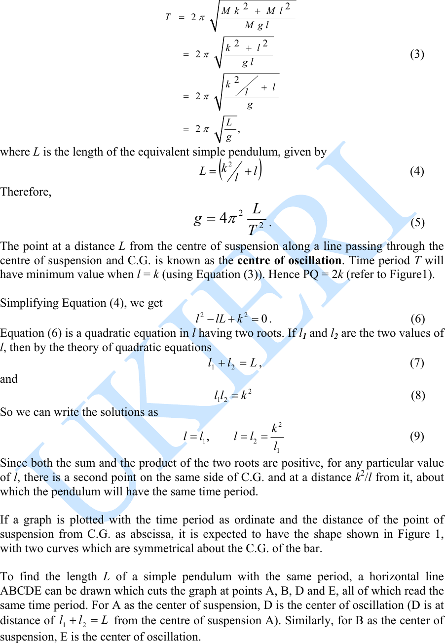 Page 3 of 11 - A 01 Bar Pendulum Experiment Manual