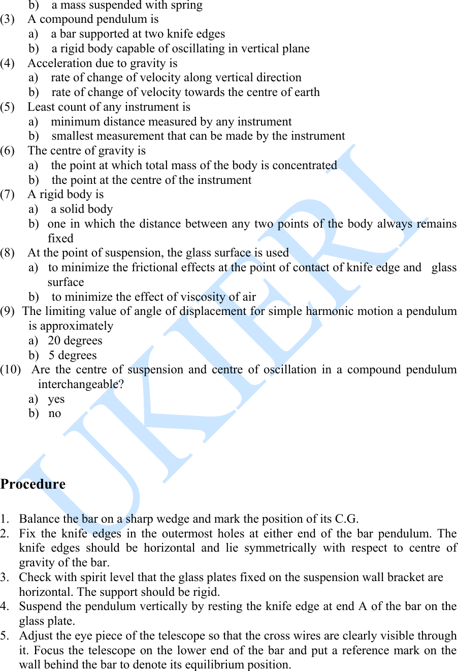 Page 6 of 11 - A 01 Bar Pendulum Experiment Manual