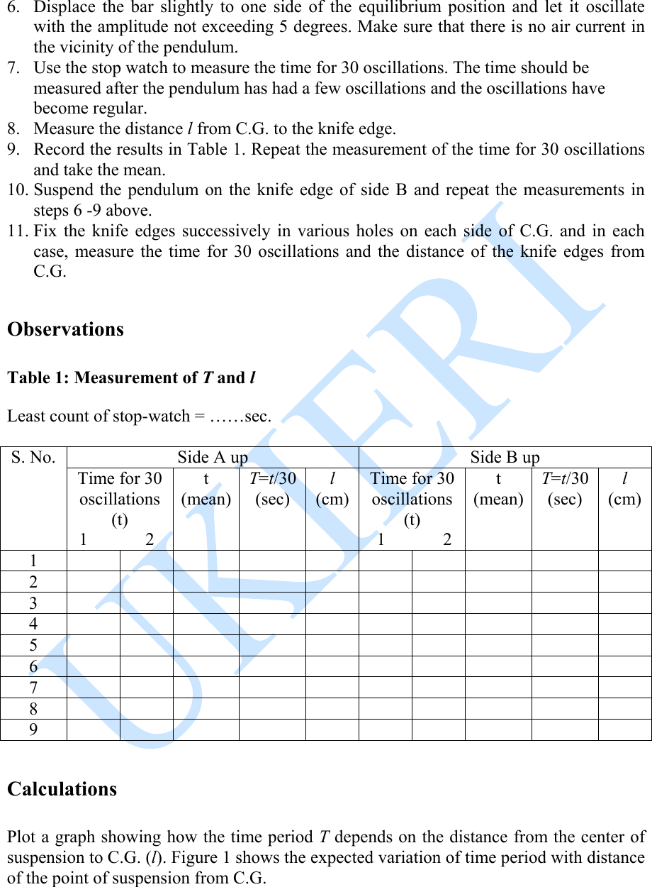 Page 7 of 11 - A 01 Bar Pendulum Experiment Manual