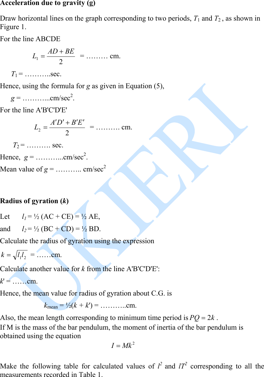 Page 8 of 11 - A 01 Bar Pendulum Experiment Manual