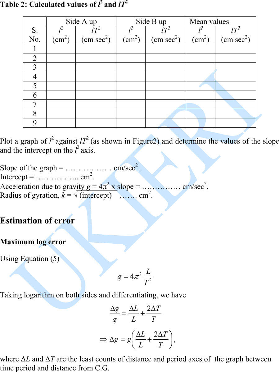 Page 9 of 11 - A 01 Bar Pendulum Experiment Manual