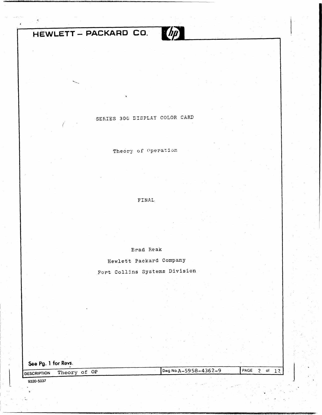 Page 2 of 12 - A-5958-4362-9_Series_300_Display_Color_Card_Theory_of_Operation_Oct85 A-5958-4362-9 Series 300 Display Color Card Theory Of Operation Oct85