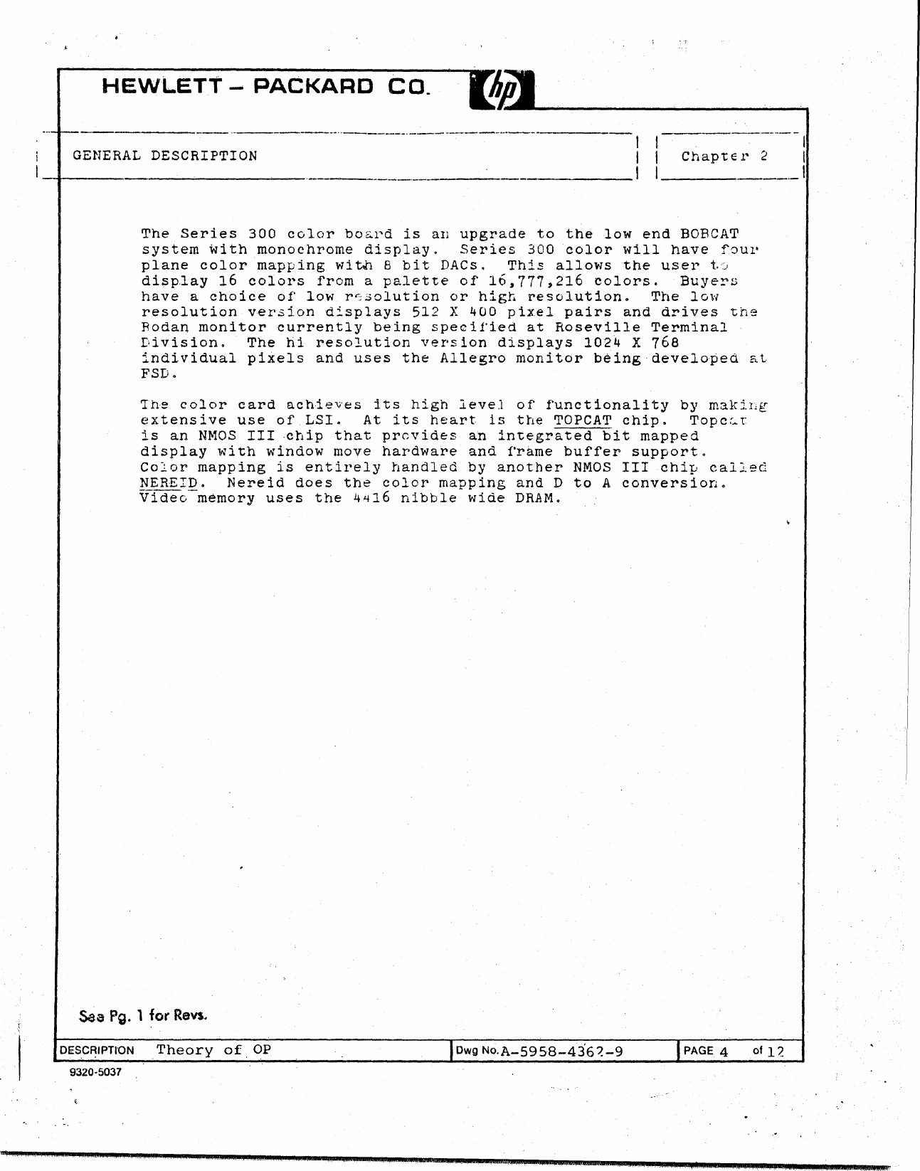 Page 4 of 12 - A-5958-4362-9_Series_300_Display_Color_Card_Theory_of_Operation_Oct85 A-5958-4362-9 Series 300 Display Color Card Theory Of Operation Oct85