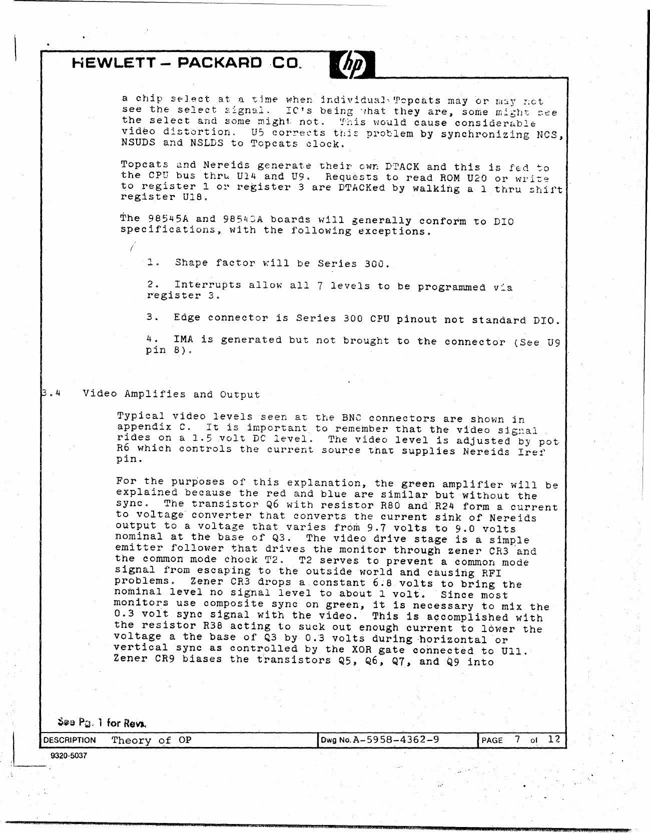 Page 7 of 12 - A-5958-4362-9_Series_300_Display_Color_Card_Theory_of_Operation_Oct85 A-5958-4362-9 Series 300 Display Color Card Theory Of Operation Oct85