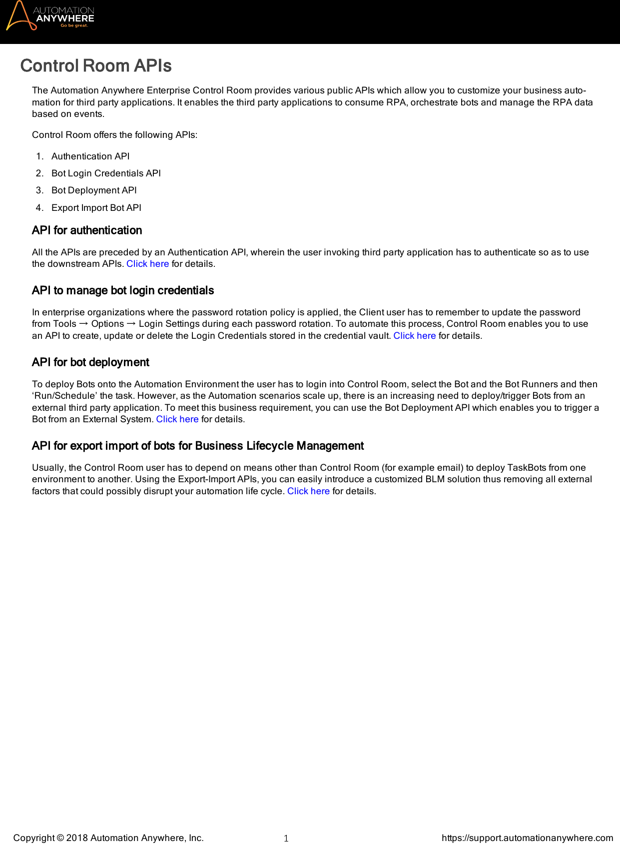 Page 1 of 12 - Automation Anywhere Enterprise Control Room APIs AAE 11 LTS CR API Guide