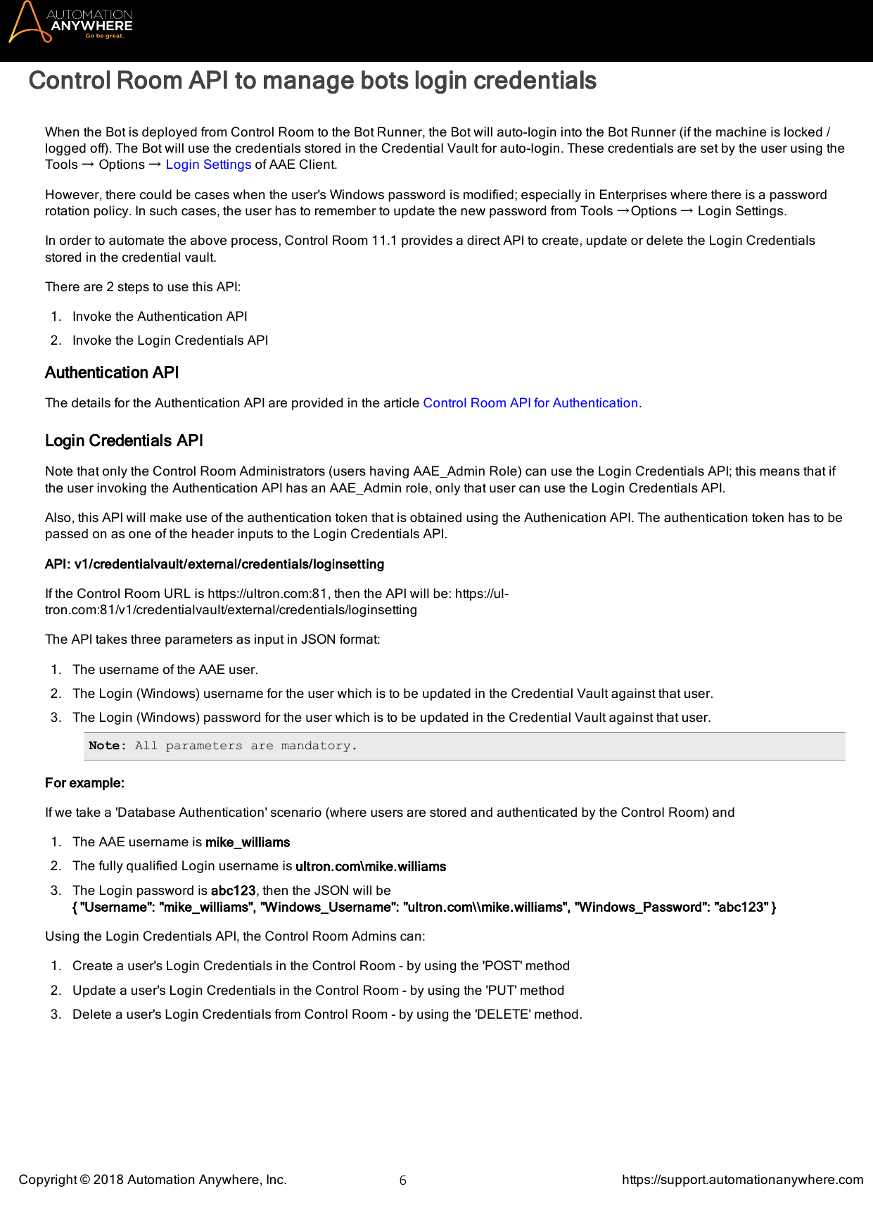 Page 6 of 12 - Automation Anywhere Enterprise Control Room APIs AAE 11 LTS CR API Guide