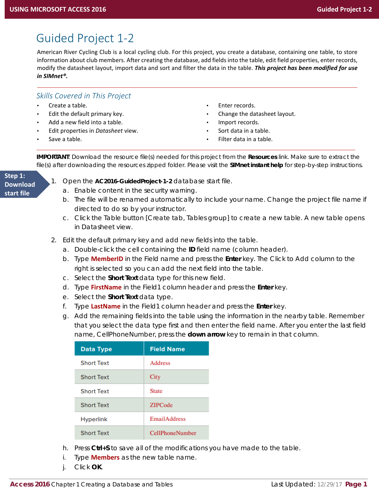 Page 1 of 6 - Access 2016 In Practice Guided Project 1-2 Instructions AC2016-Guided Project-1-2-instructions