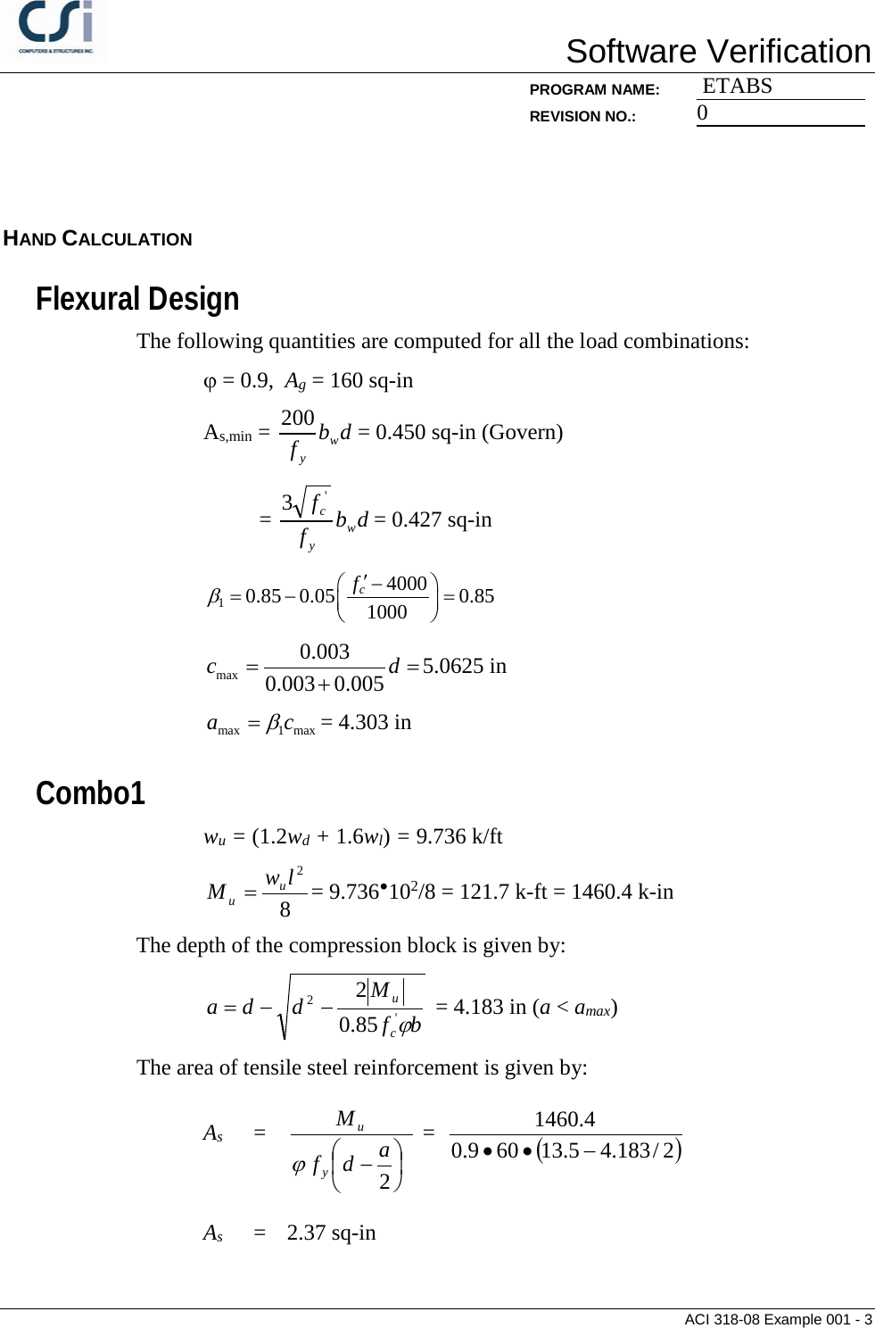 Page 3 of 5 - Contents ACI 318-08 Example 001