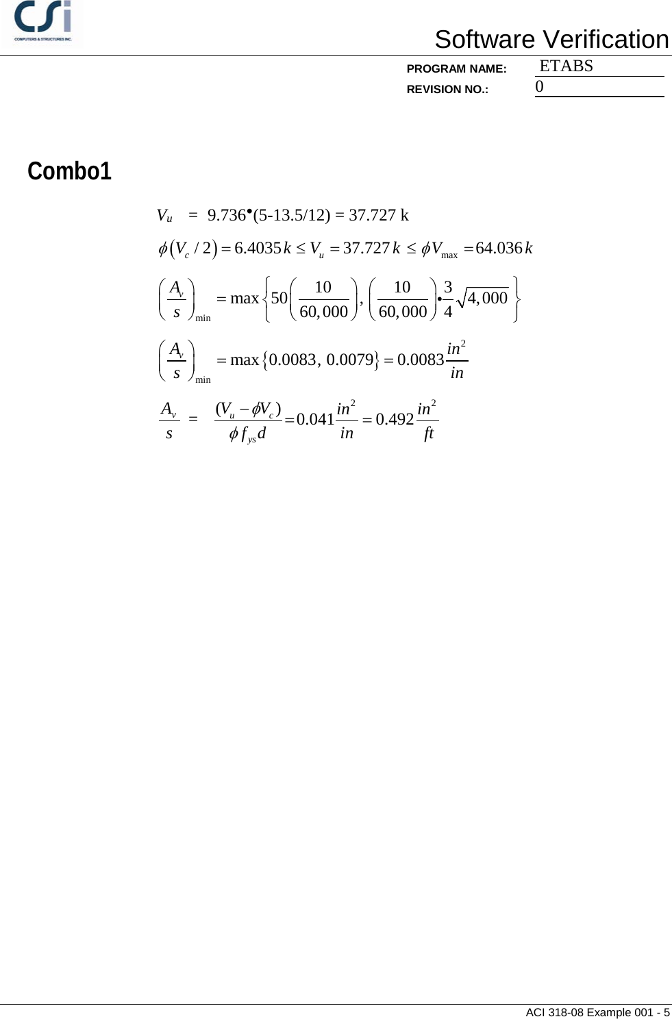 Page 5 of 5 - Contents ACI 318-08 Example 001