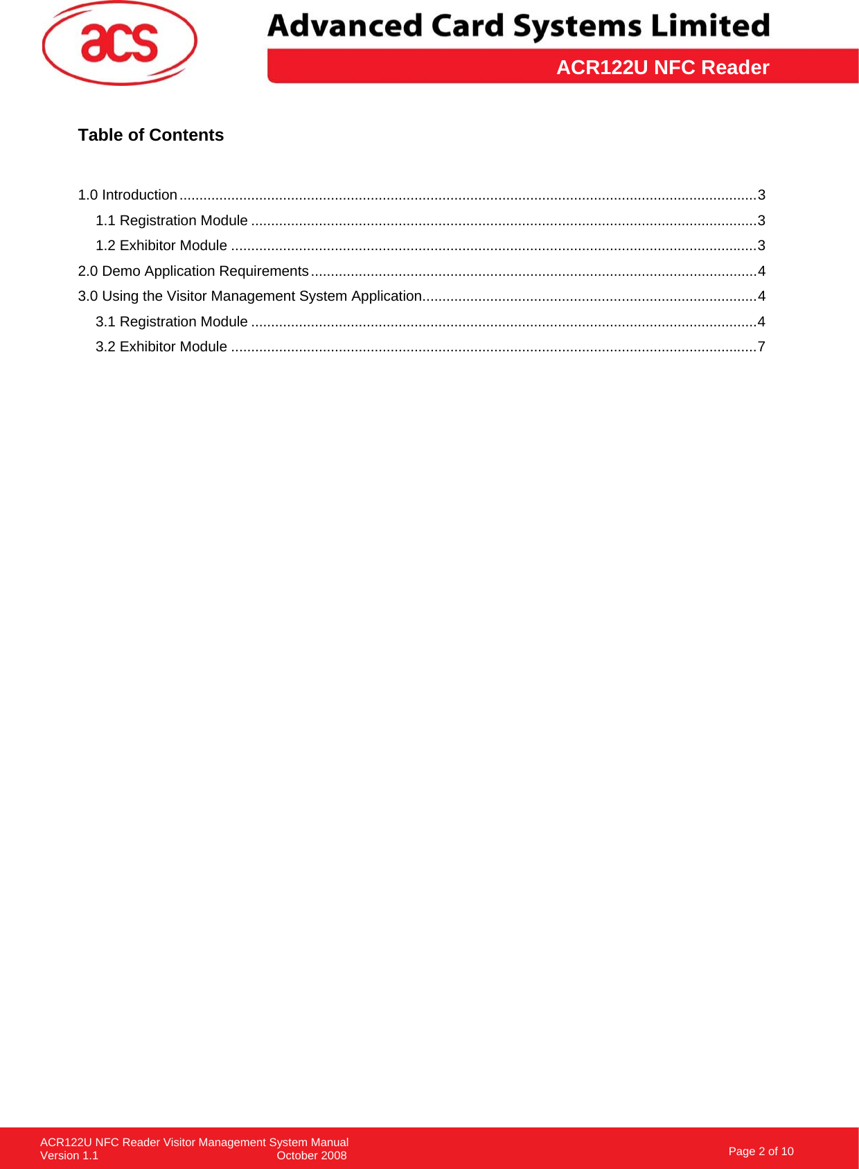 Page 2 of 10 - ACR122U NFC Reader Visitor Management System Manual_v1.1 VMS Demo Manual