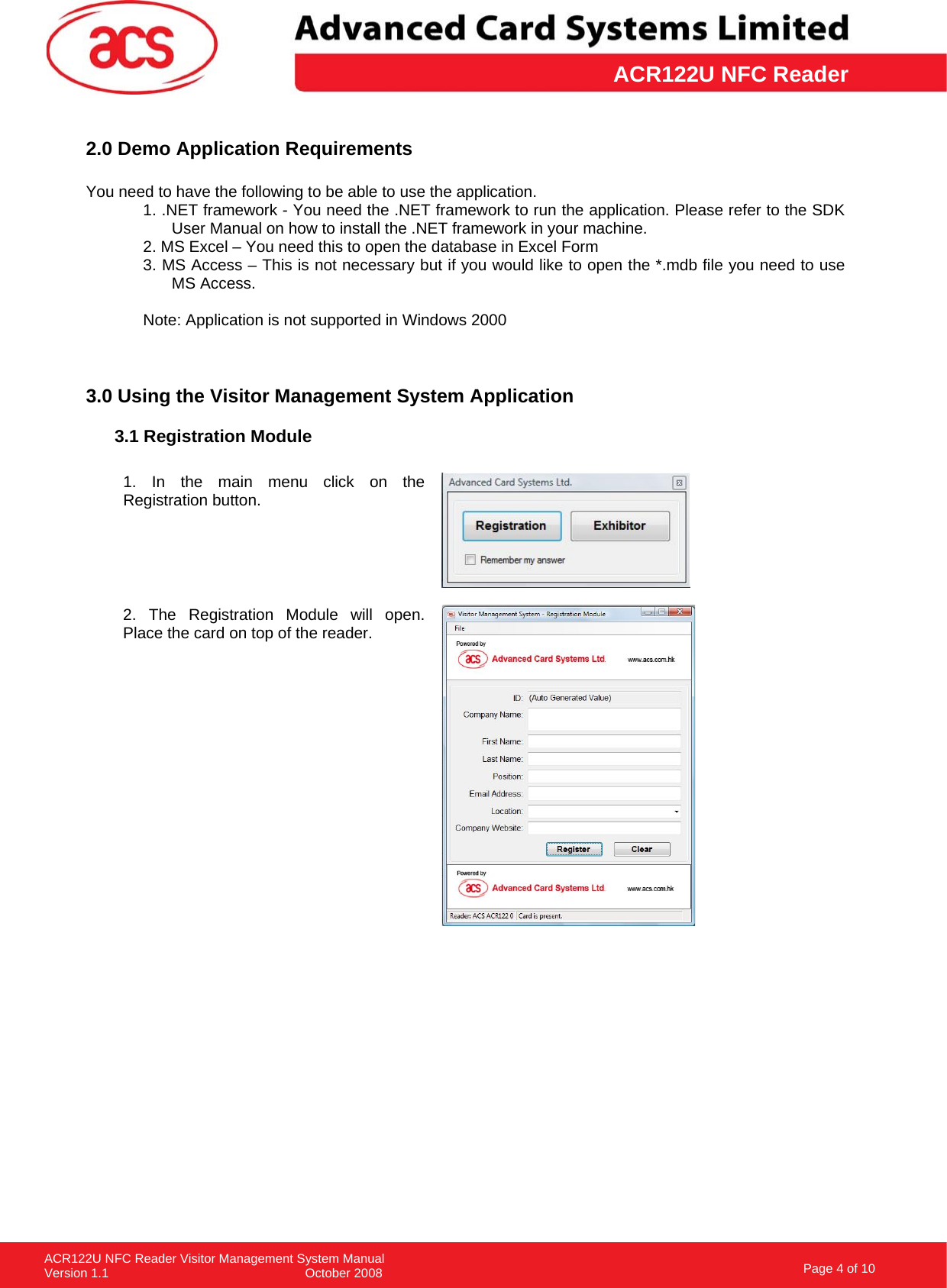 Page 4 of 10 - ACR122U NFC Reader Visitor Management System Manual_v1.1 VMS Demo Manual