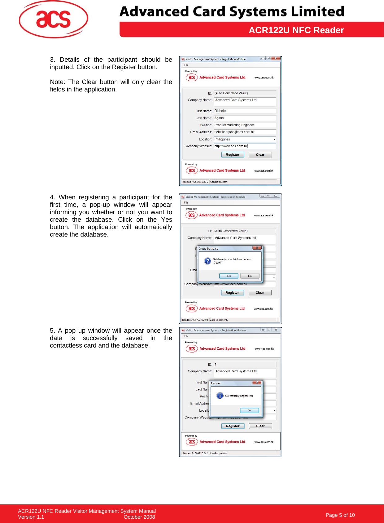 Page 5 of 10 - ACR122U NFC Reader Visitor Management System Manual_v1.1 VMS Demo Manual