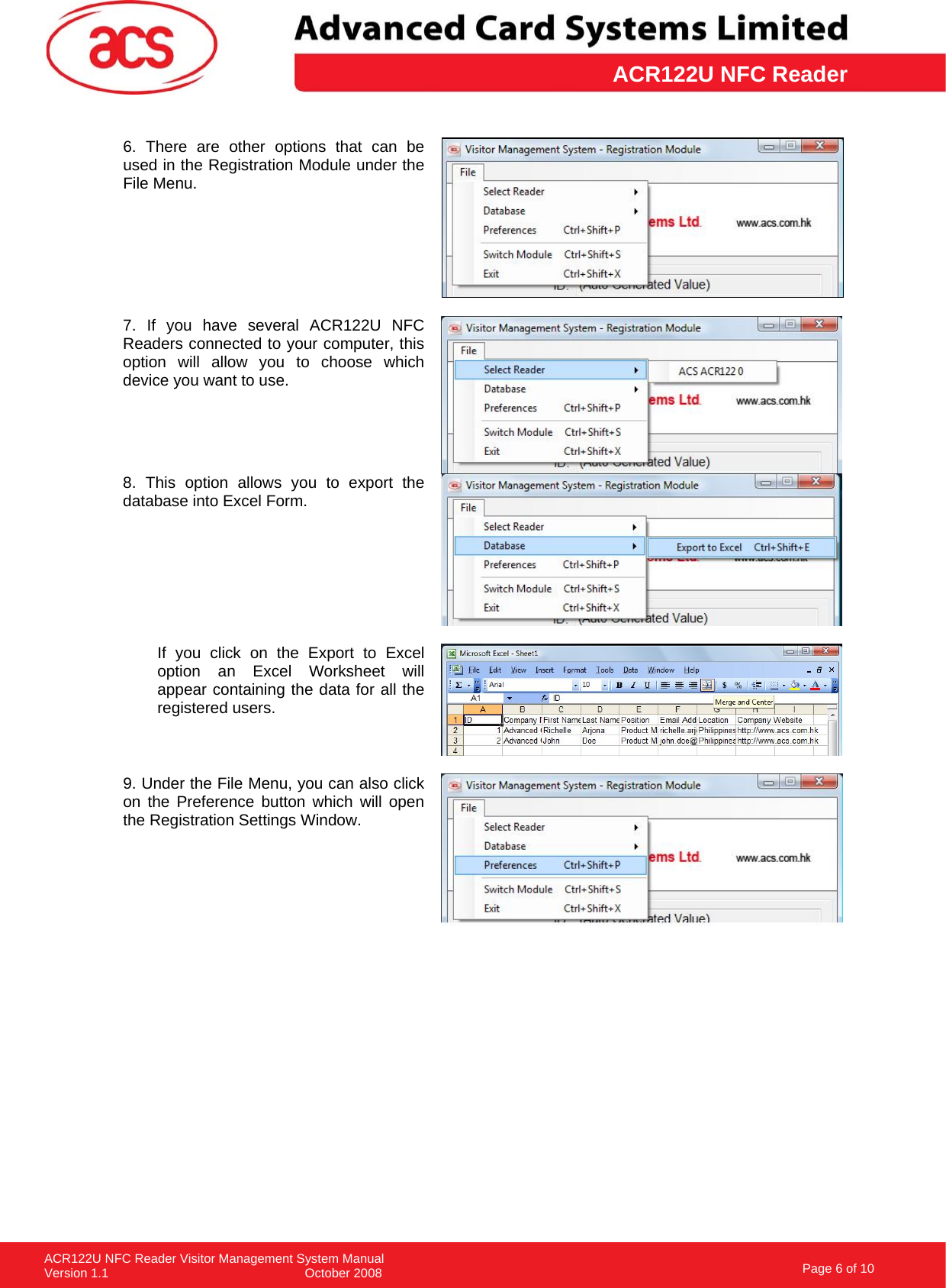 Page 6 of 10 - ACR122U NFC Reader Visitor Management System Manual_v1.1 VMS Demo Manual