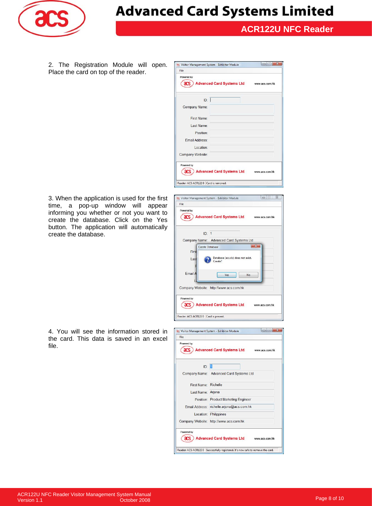 Page 8 of 10 - ACR122U NFC Reader Visitor Management System Manual_v1.1 VMS Demo Manual