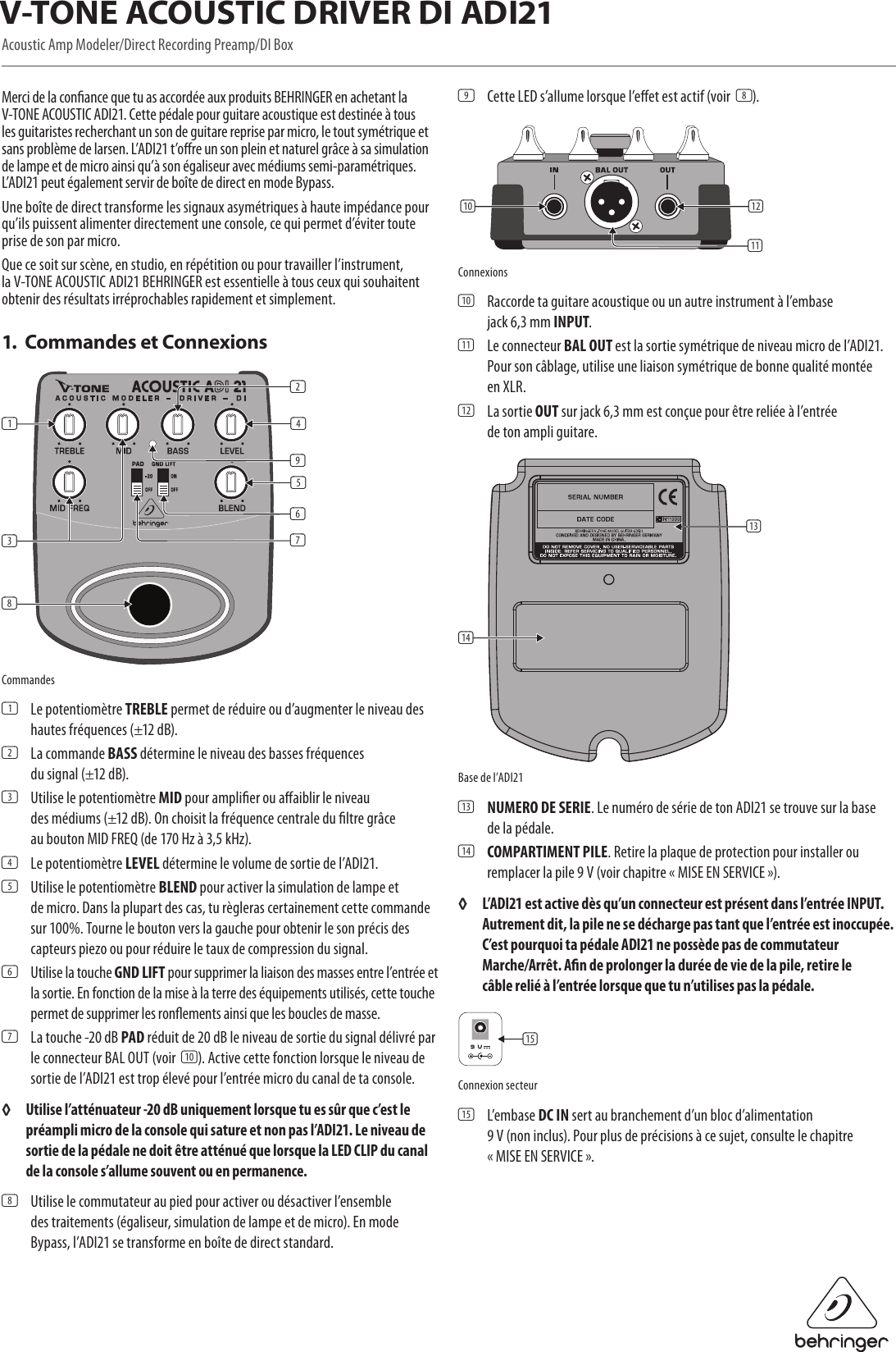 Page 1 of 2 - P0293 (ADI21) Behringer ADI21 User Manual (French) M FR