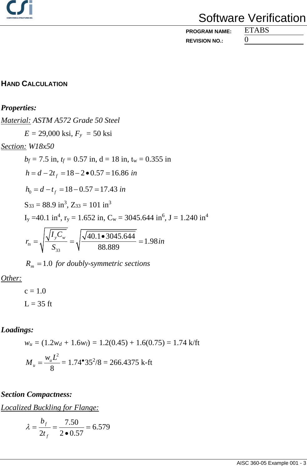 Page 3 of 7 - Contents AISC 360-05 Example 001