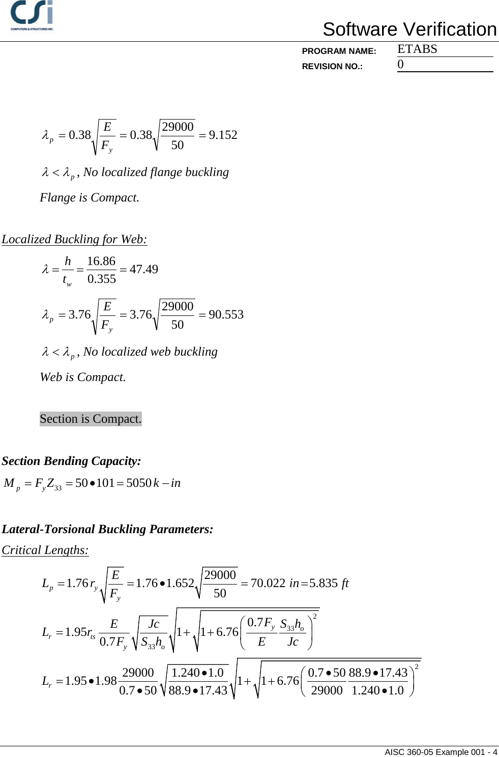 Page 4 of 7 - Contents AISC 360-05 Example 001