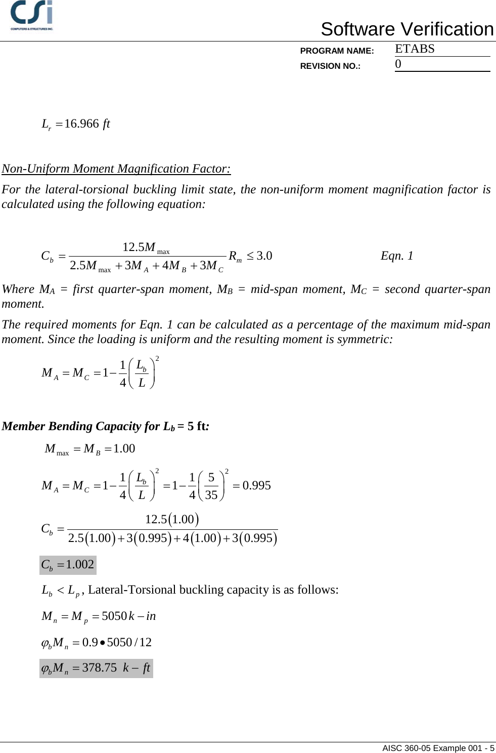 Page 5 of 7 - Contents AISC 360-05 Example 001