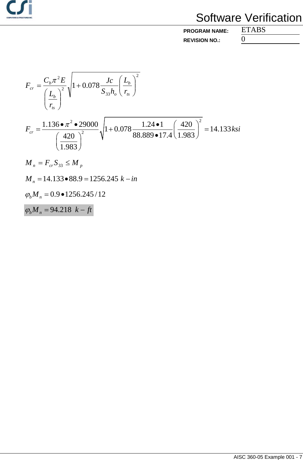 Page 7 of 7 - Contents AISC 360-05 Example 001