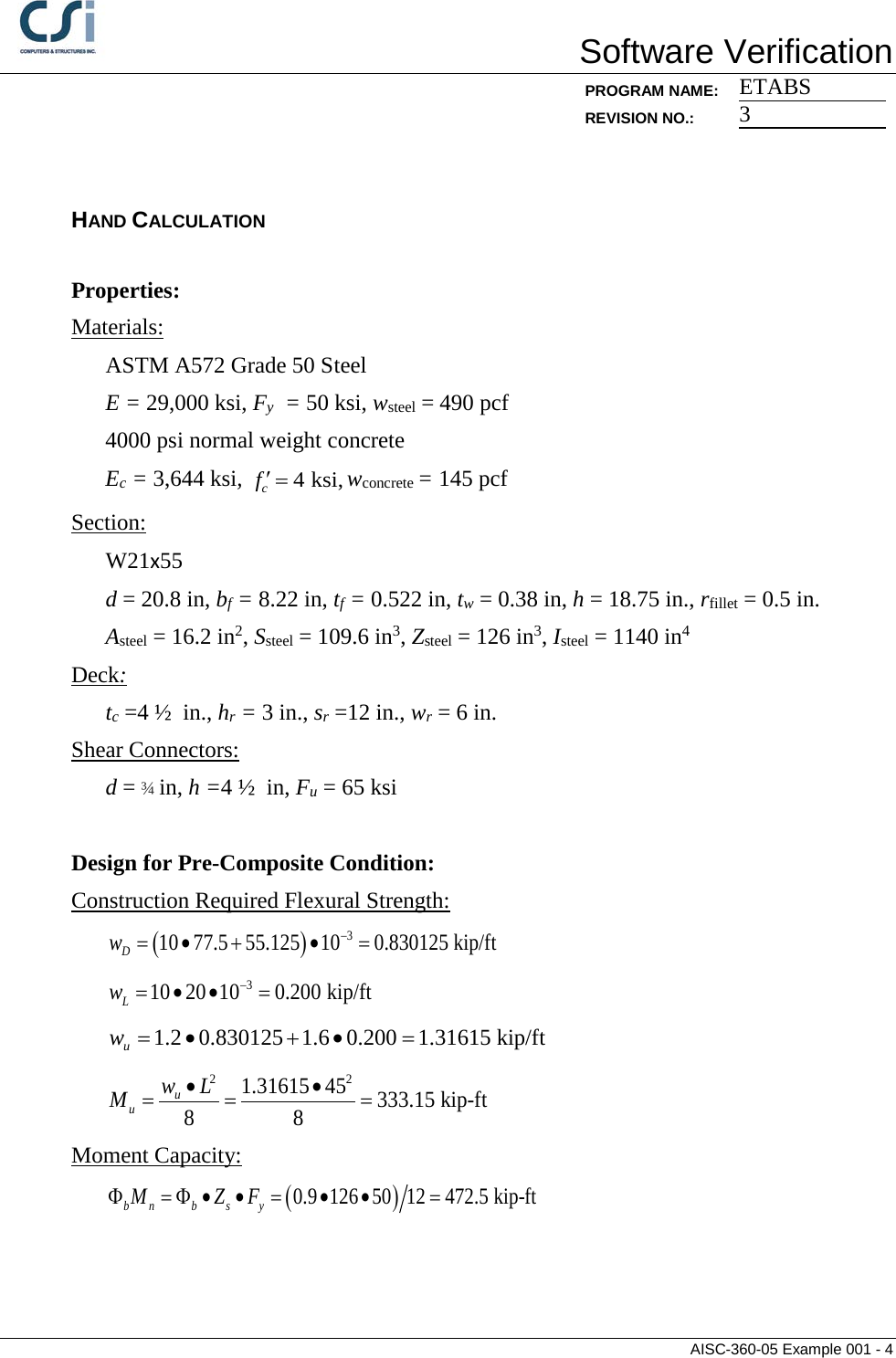 Page 4 of 8 - Contents AISC-360-05 Example 001