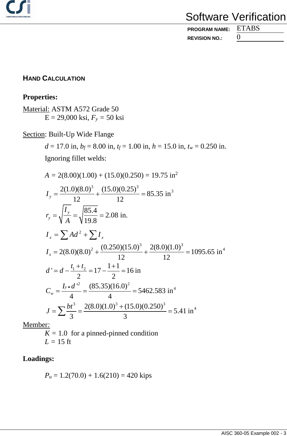 Page 3 of 6 - Contents AISC 360-05 Example 002