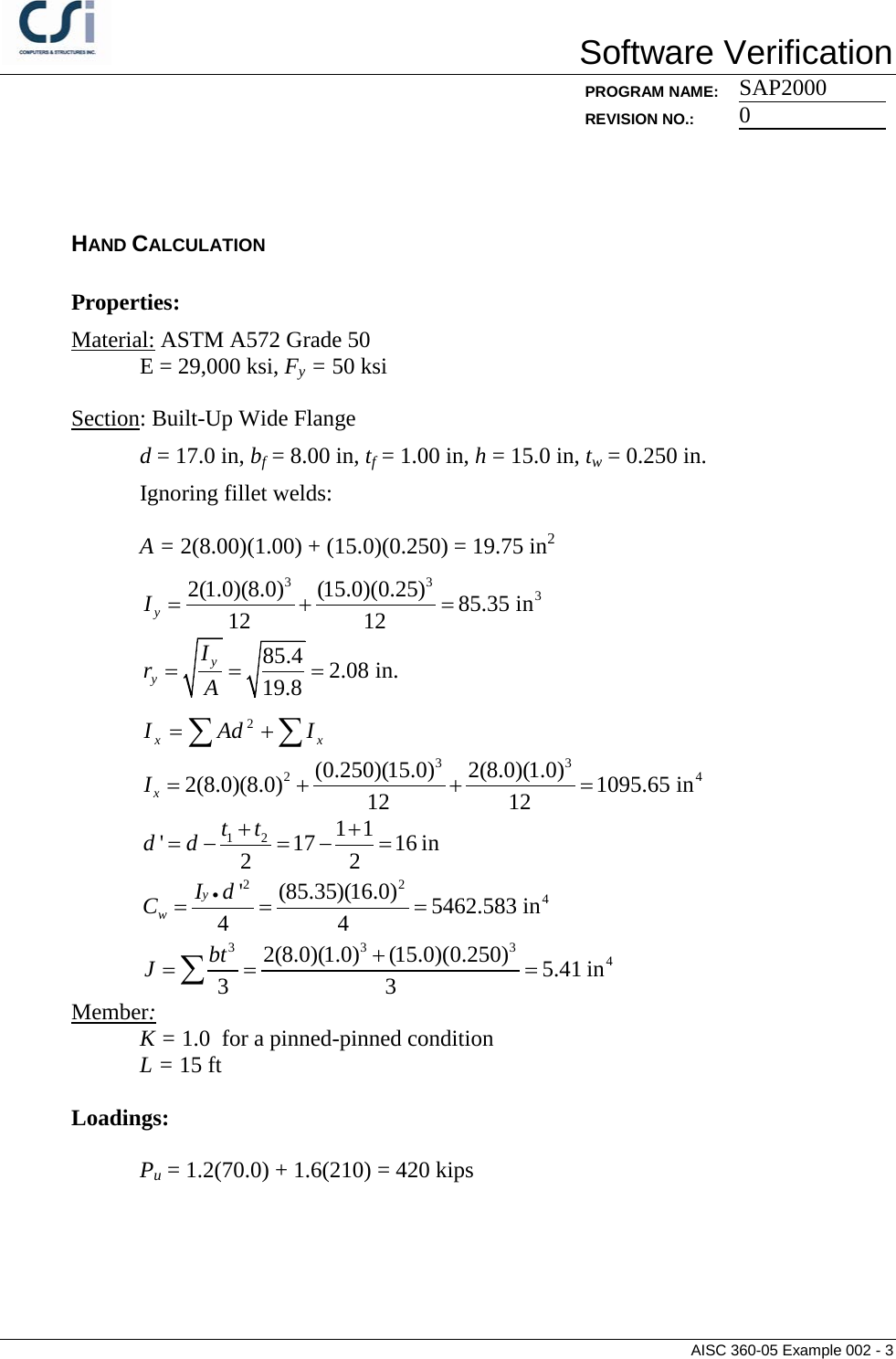 Page 3 of 6 - Contents AISC 360-05 Example 002
