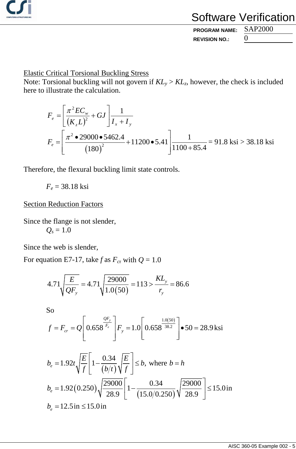 Page 5 of 6 - Contents AISC 360-05 Example 002