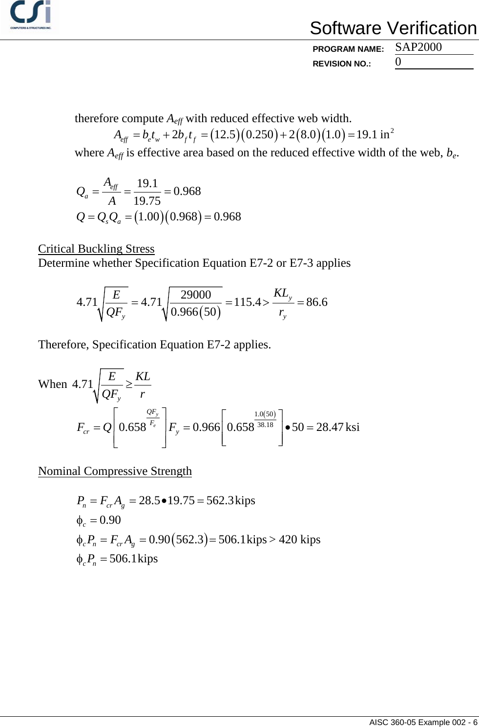 Page 6 of 6 - Contents AISC 360-05 Example 002