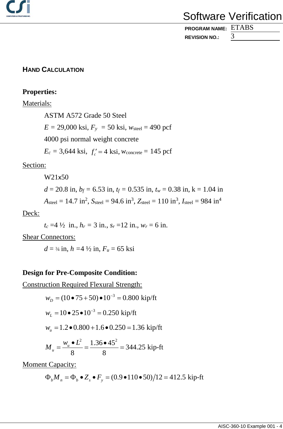 Page 4 of 9 - Contents AISC-360-10 Example 001