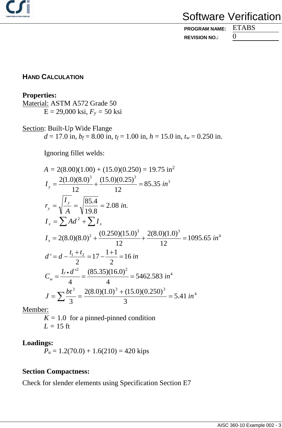 Page 3 of 6 - Contents AISC 360-10 Example 002