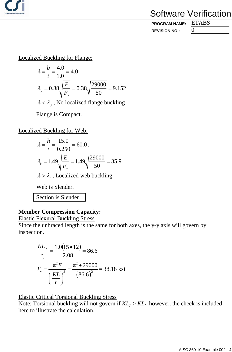 Page 4 of 6 - Contents AISC 360-10 Example 002