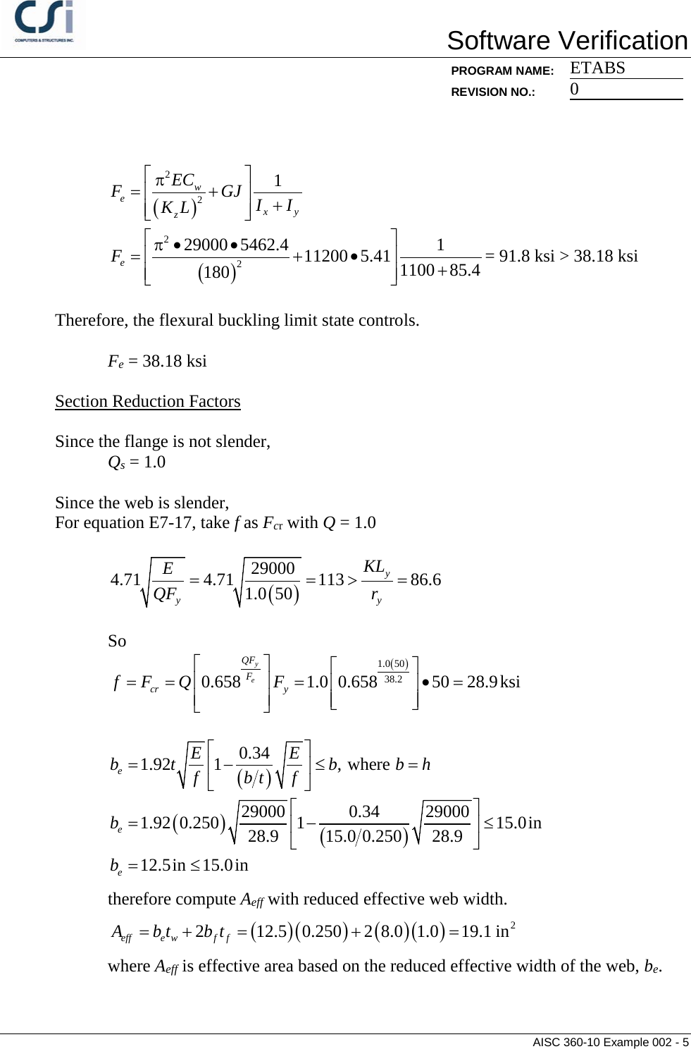 Page 5 of 6 - Contents AISC 360-10 Example 002