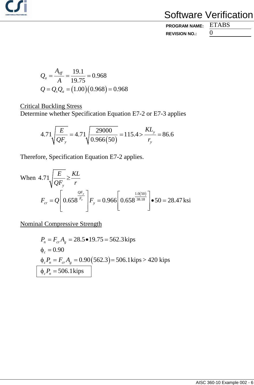 Page 6 of 6 - Contents AISC 360-10 Example 002