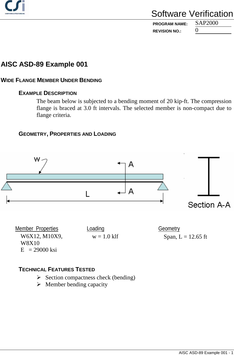 Page 1 of 5 - Contents AISC ASD-89 Example 001