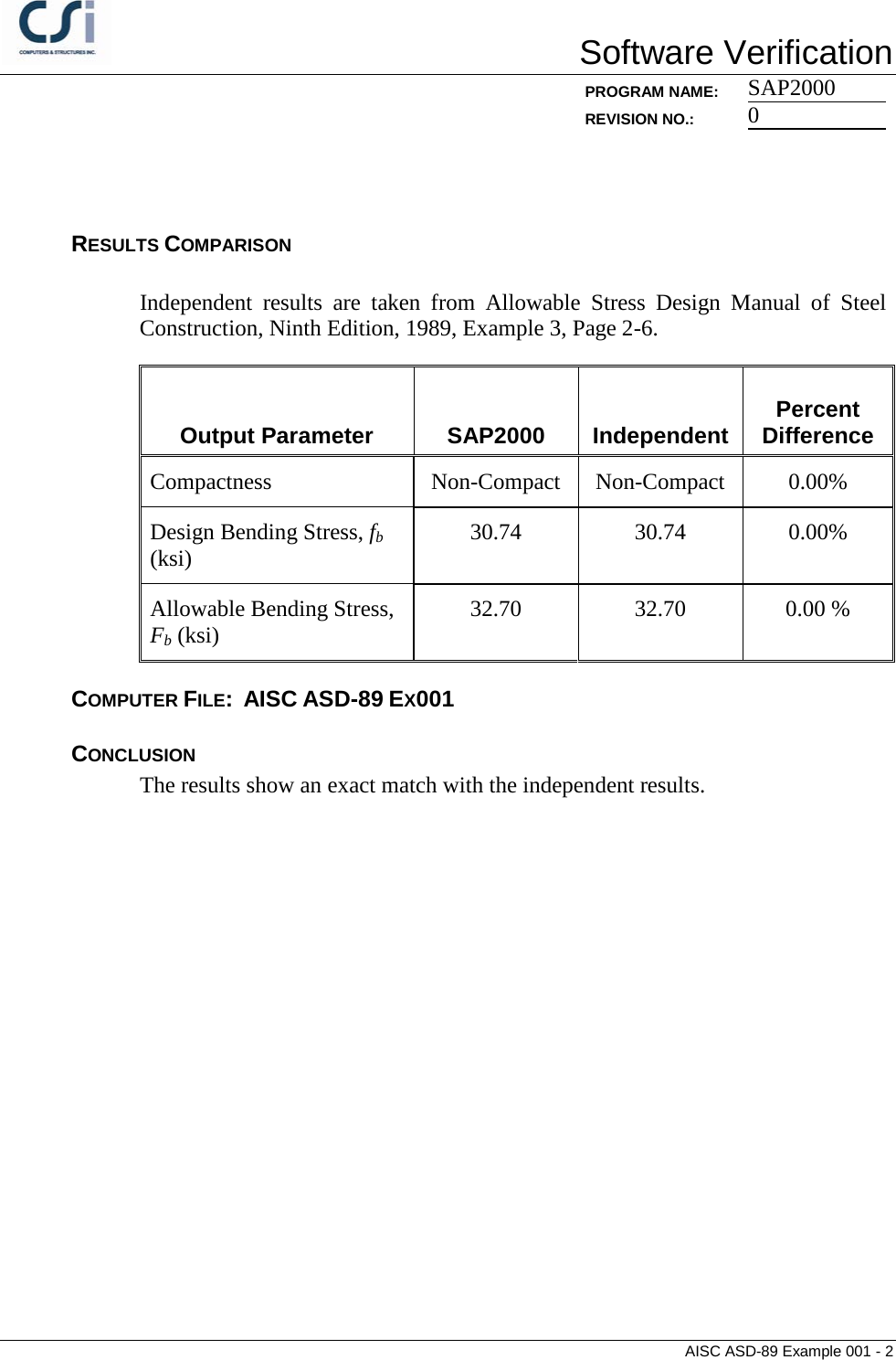 Page 2 of 5 - Contents AISC ASD-89 Example 001