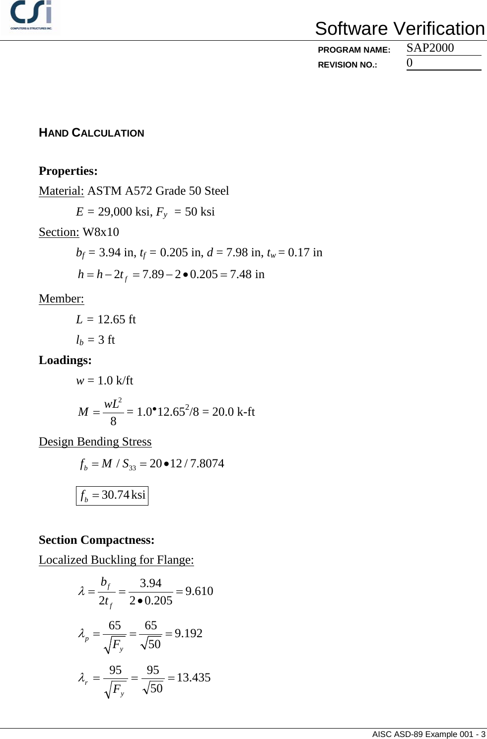 Page 3 of 5 - Contents AISC ASD-89 Example 001