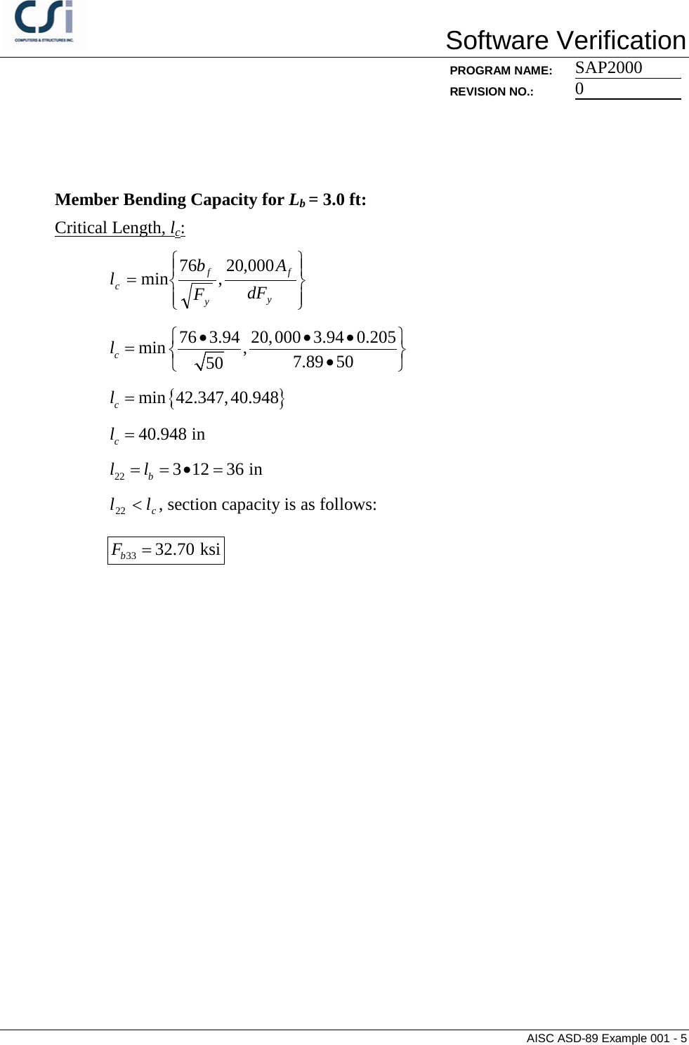 Page 5 of 5 - Contents AISC ASD-89 Example 001