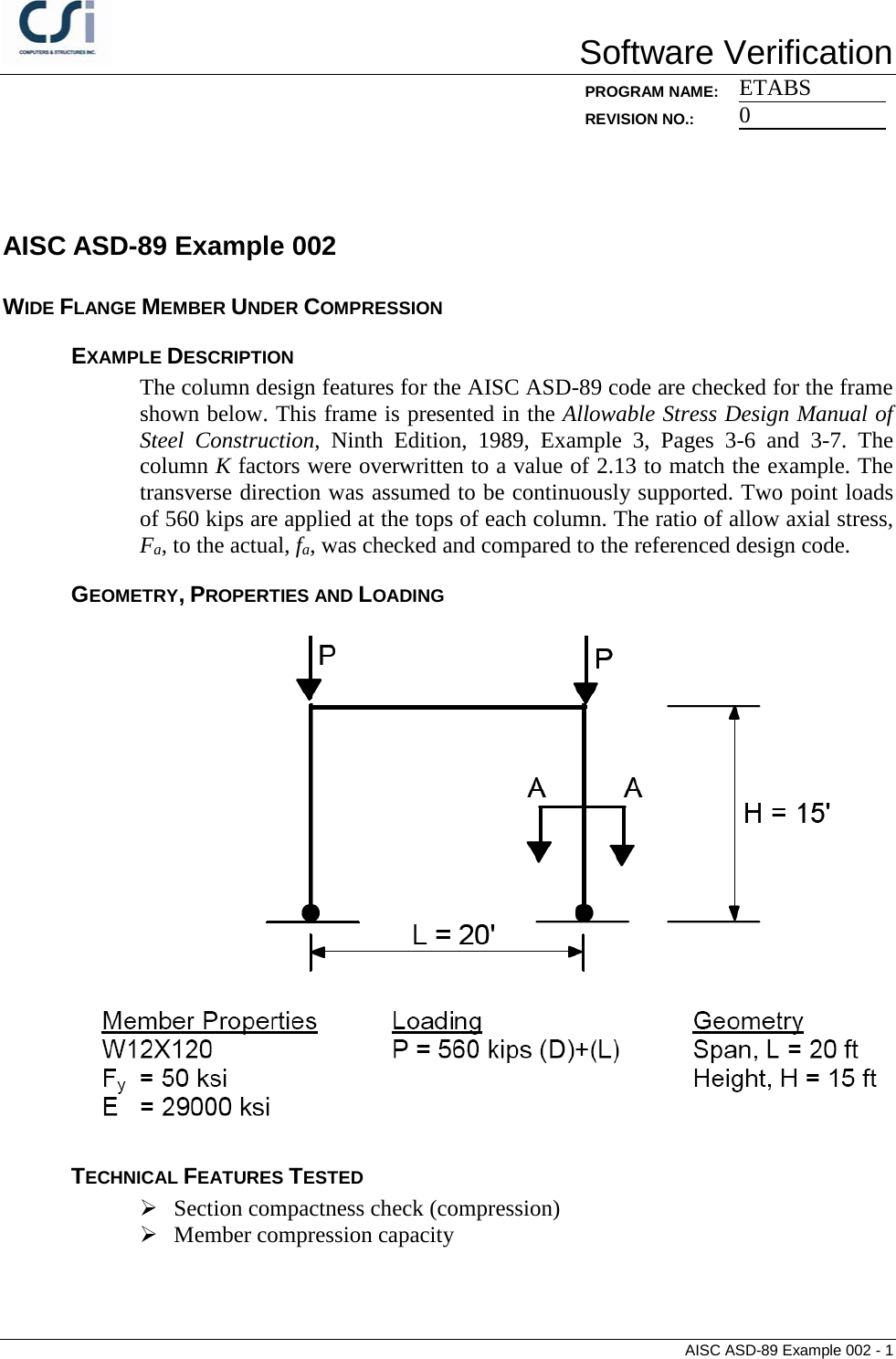 Page 1 of 5 - Contents AISC ASD-89 Example 002