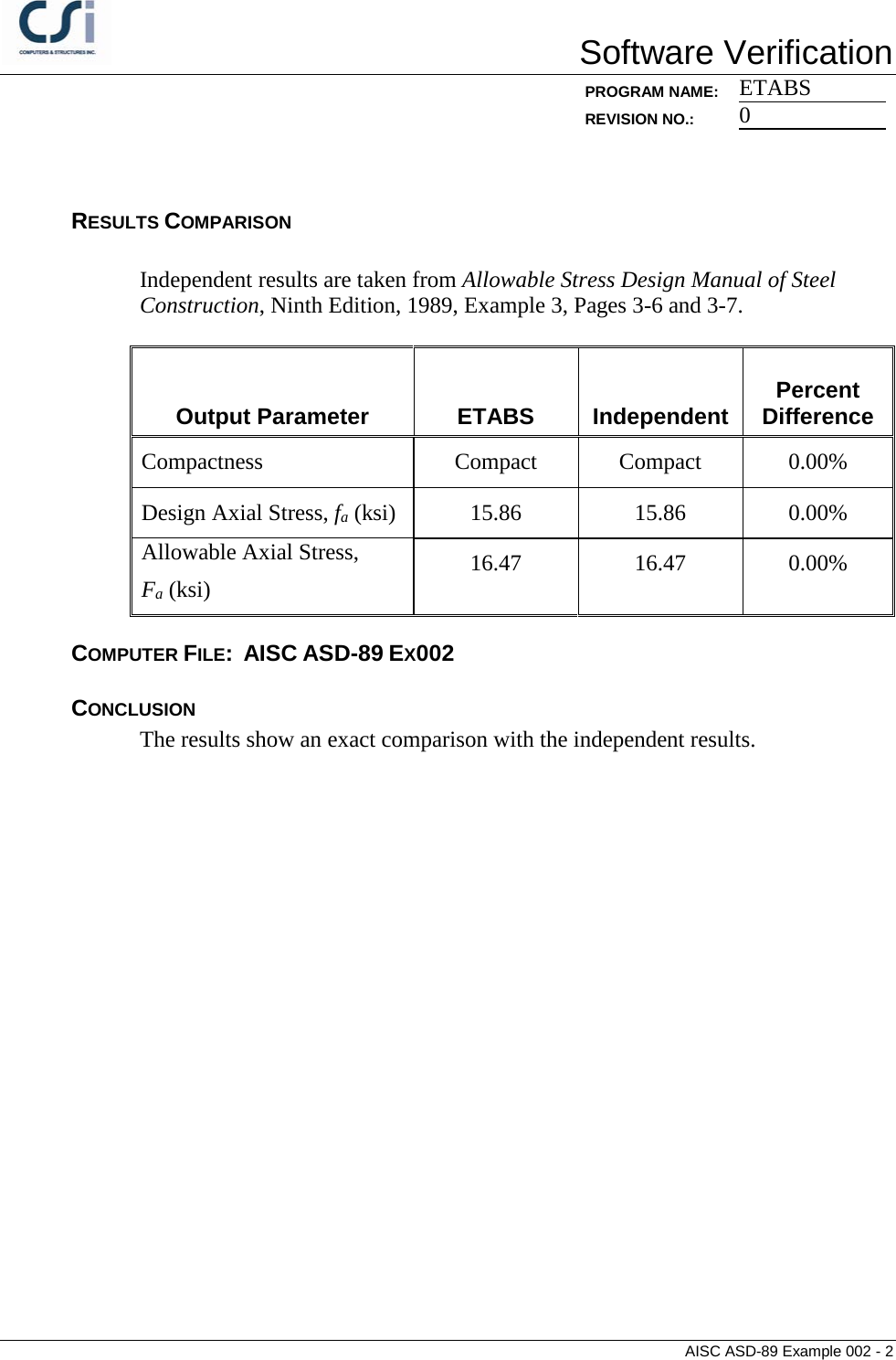 Page 2 of 5 - Contents AISC ASD-89 Example 002