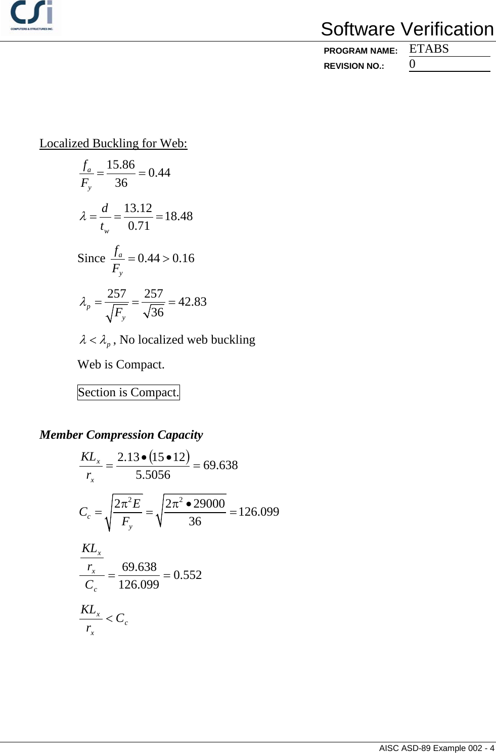 Page 4 of 5 - Contents AISC ASD-89 Example 002