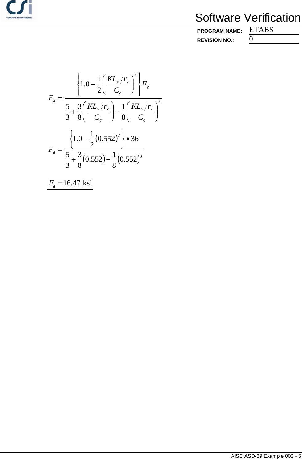 Page 5 of 5 - Contents AISC ASD-89 Example 002